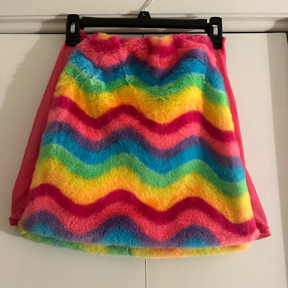 Club Exx Fuzzy Rainbow Skirt Size S
